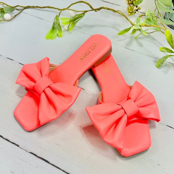 Cape Robbin Shoes - NEW Cape Robbin Pink JuJu Sandals Slides with Bow-SZ 6
